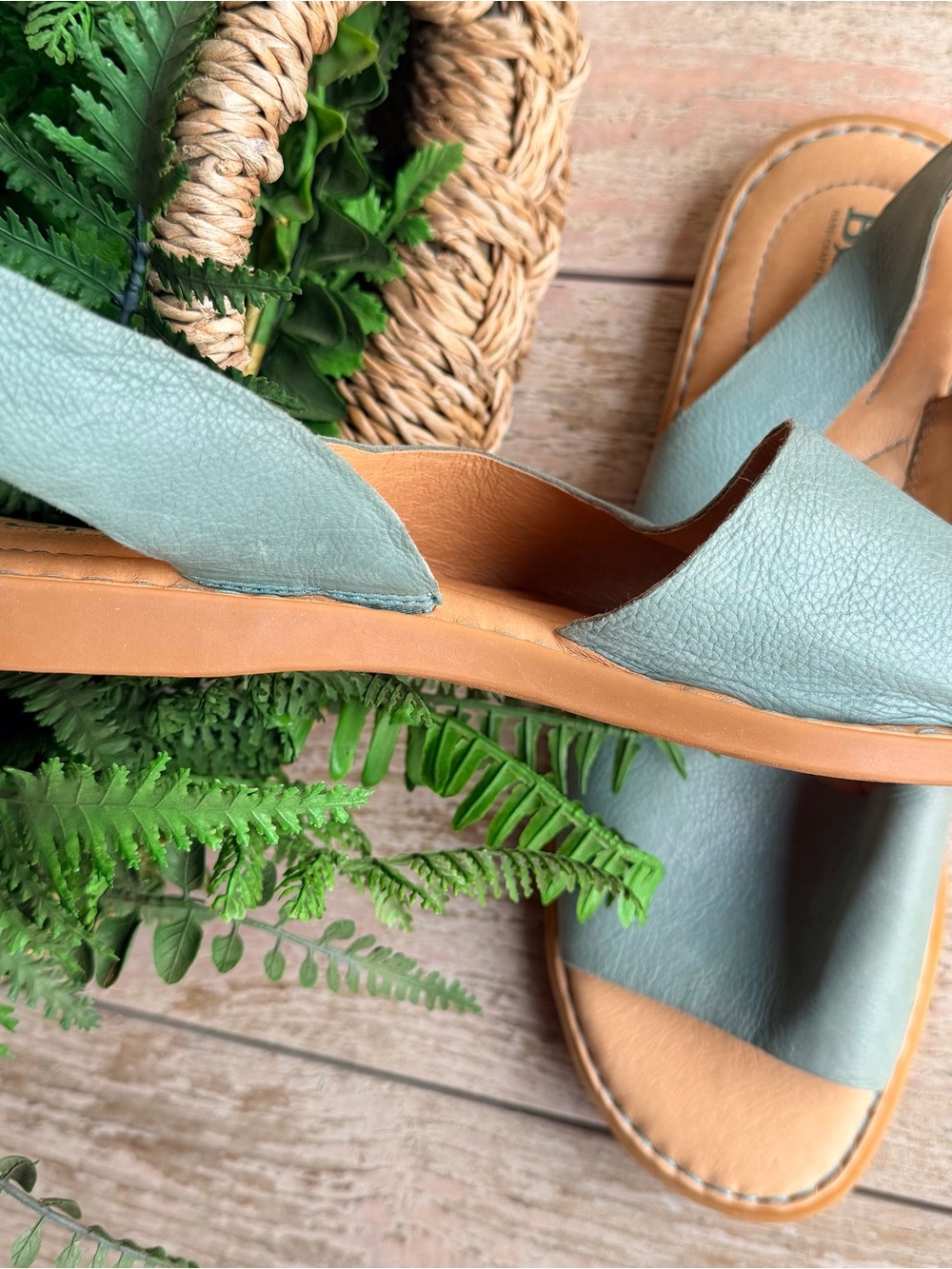 Born Sage Blue Leather Slingback Sandals NWOT - Picture 2 of 4